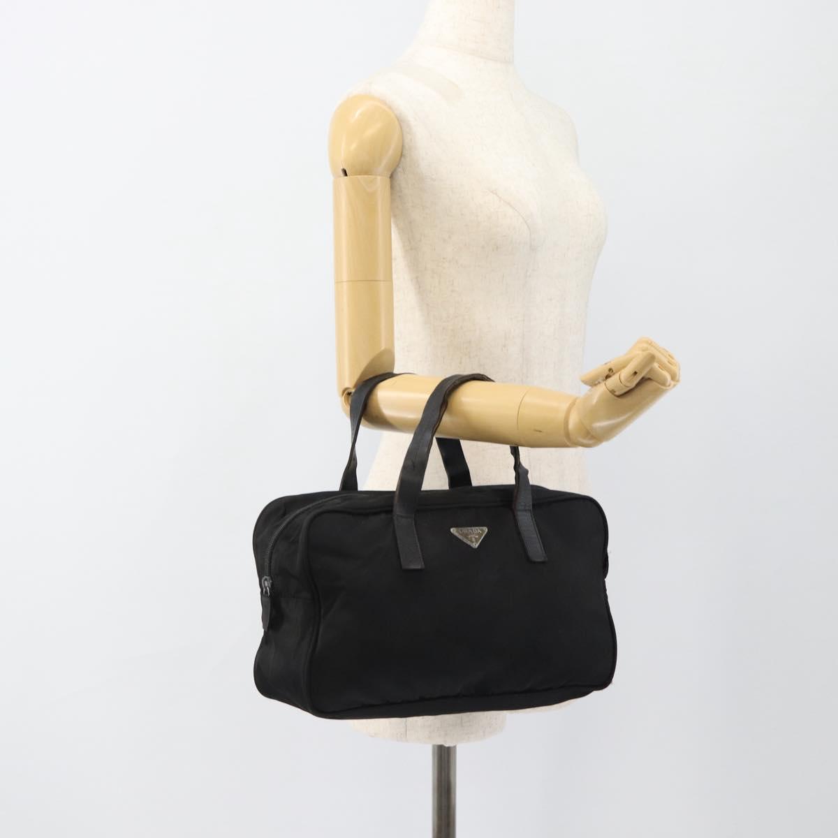 PRADA Hand Bag Nylon Black Silver Auth 173607