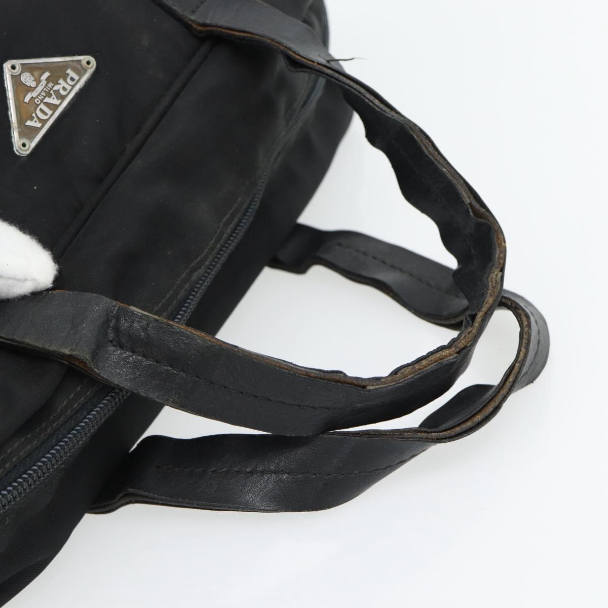 PRADA Hand Bag Nylon Black Silver Auth 173607