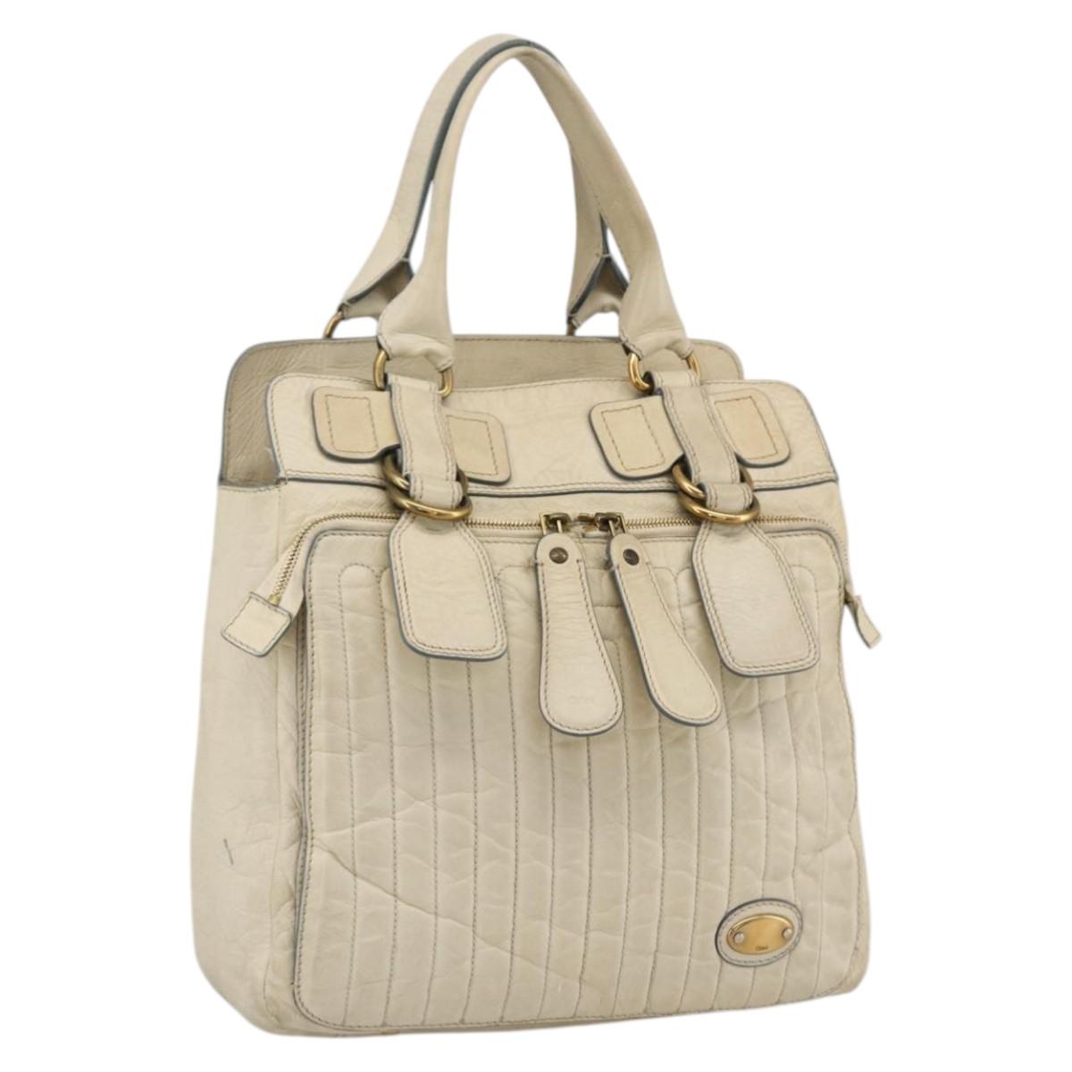 Chloe Tote Bag Leather Ivory Gold Auth 173609