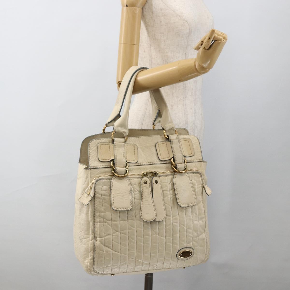Chloe Tote Bag Leather Ivory Gold Auth 173609