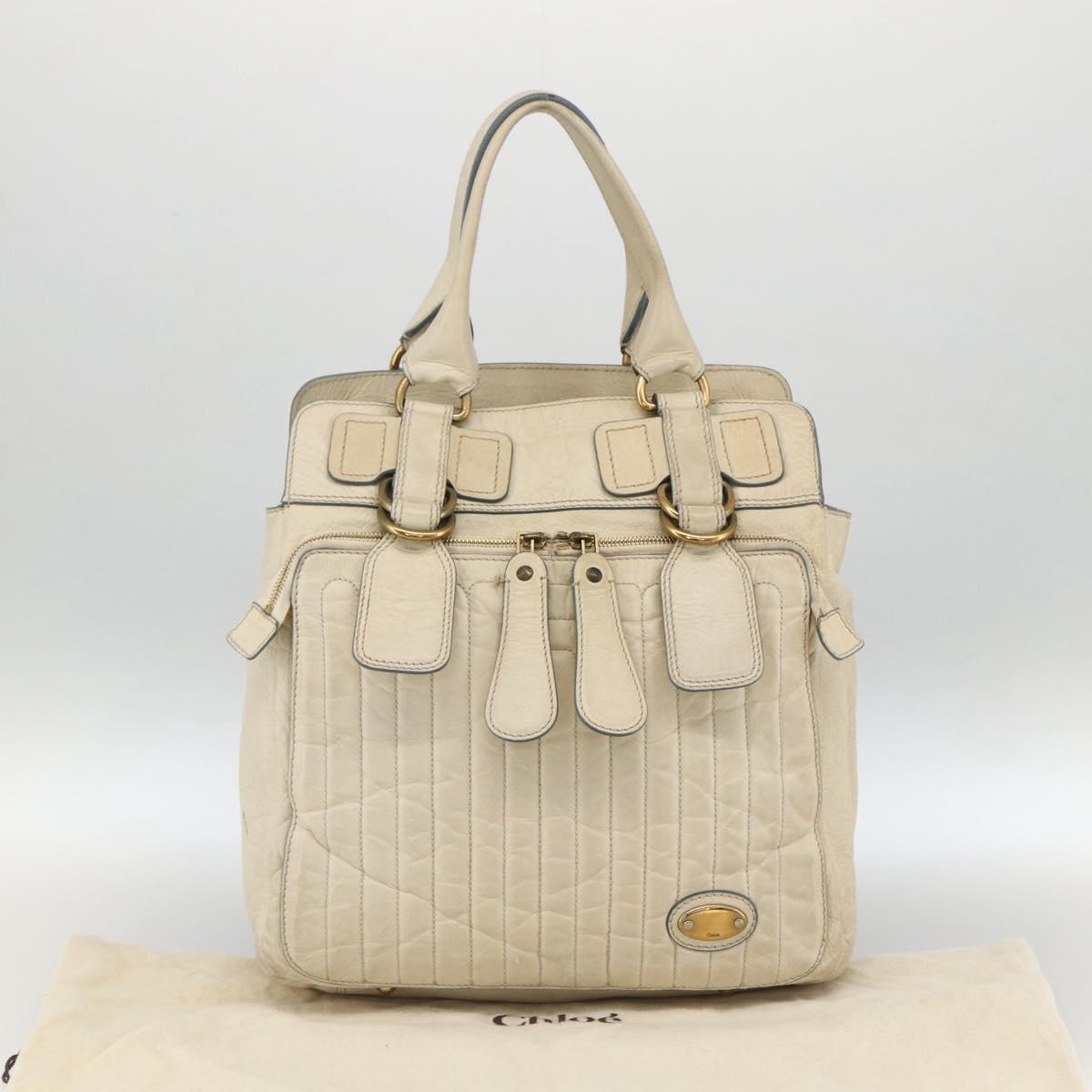 Chloe Tote Bag Leather Ivory Gold Auth 173609