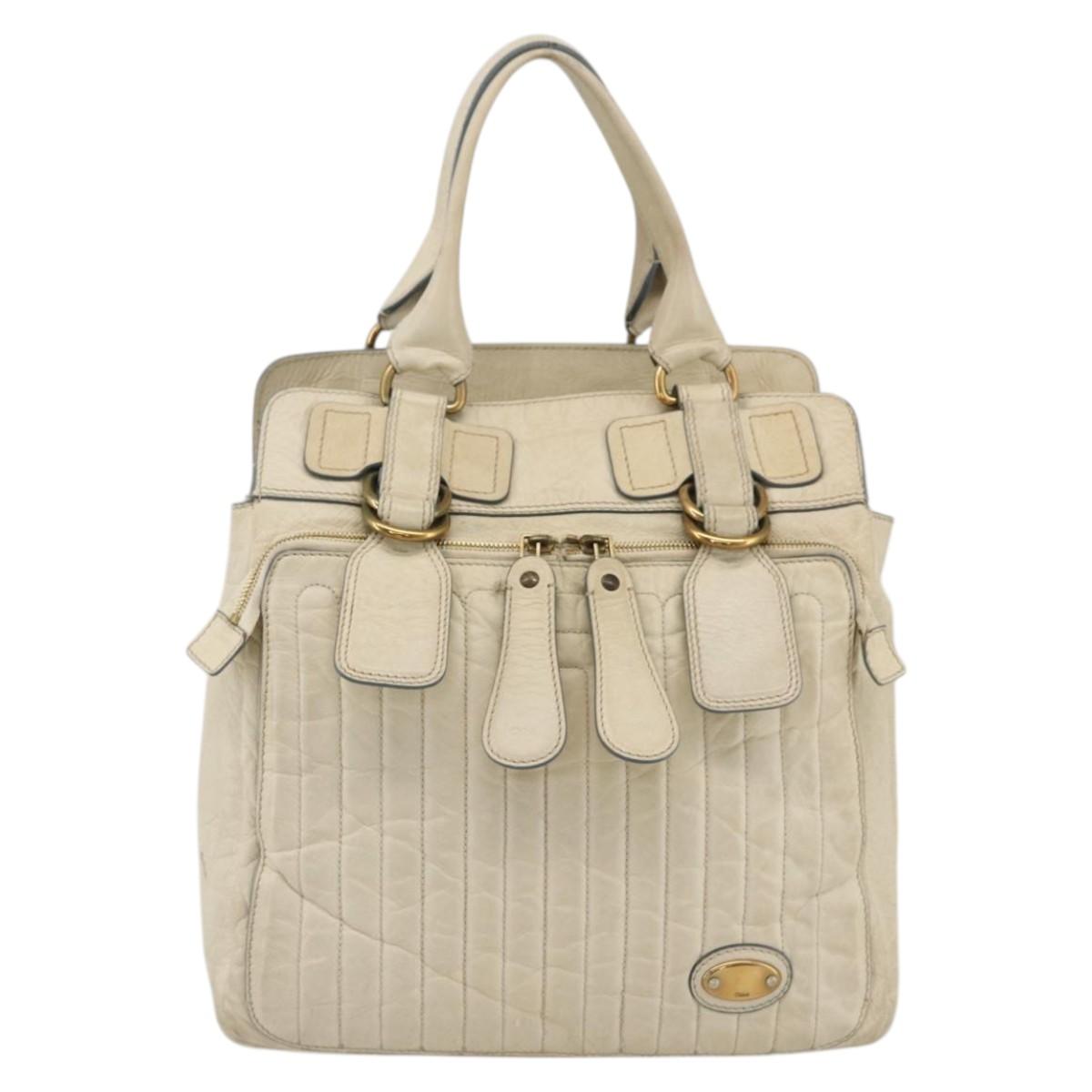 Chloe Tote Bag Leather Ivory Gold Auth 173609