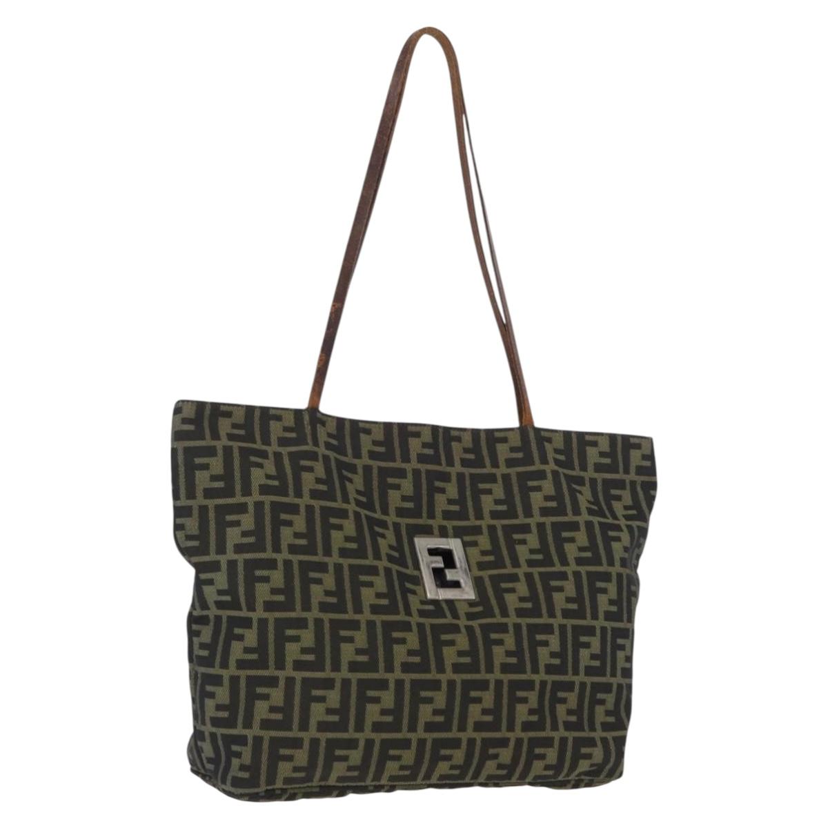 FENDI Zucca Canvas Tote Bag Brown Black Auth 173610