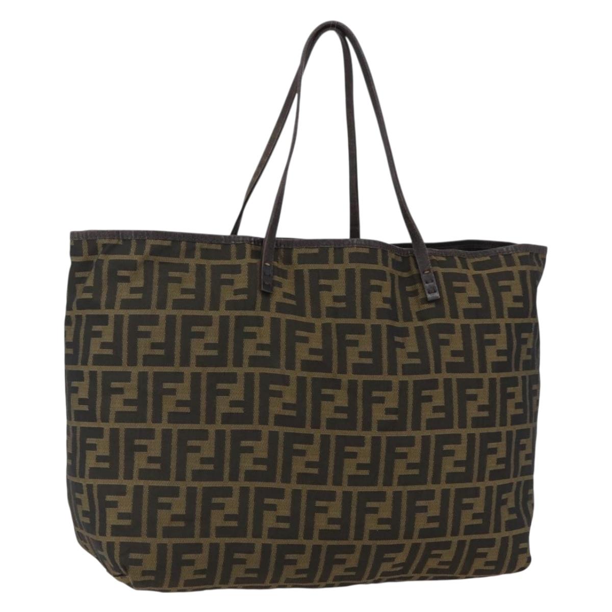 FENDI Zucca Canvas Tote Bag Brown Black Auth 173612