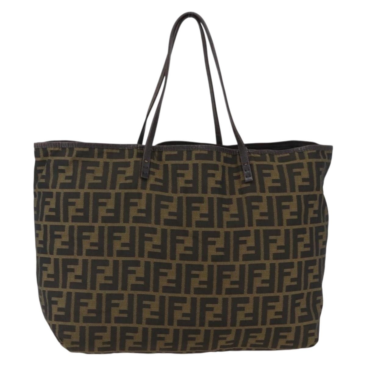 FENDI Zucca Canvas Tote Bag Brown Black Auth 173612