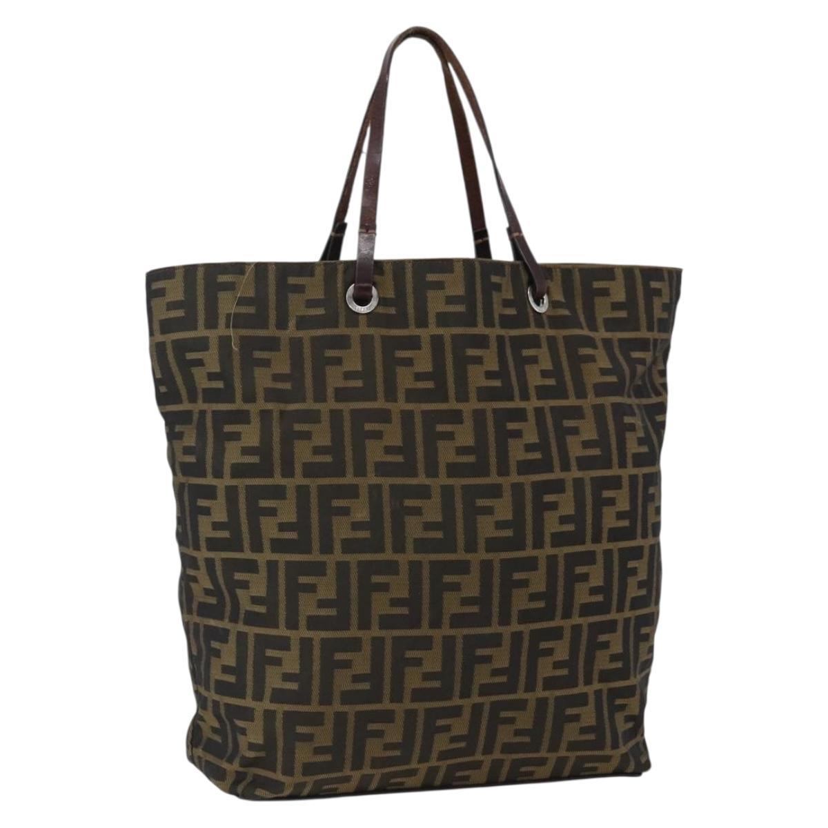 FENDI Zucca Canvas Tote Bag Brown Black Auth 173613