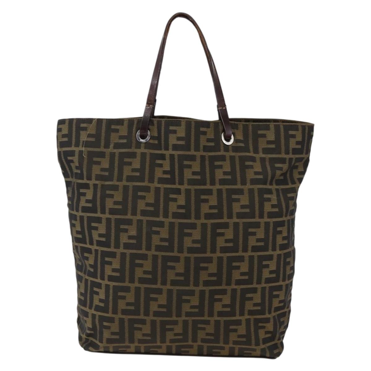 FENDI Zucca Canvas Tote Bag Brown Black Auth 173613