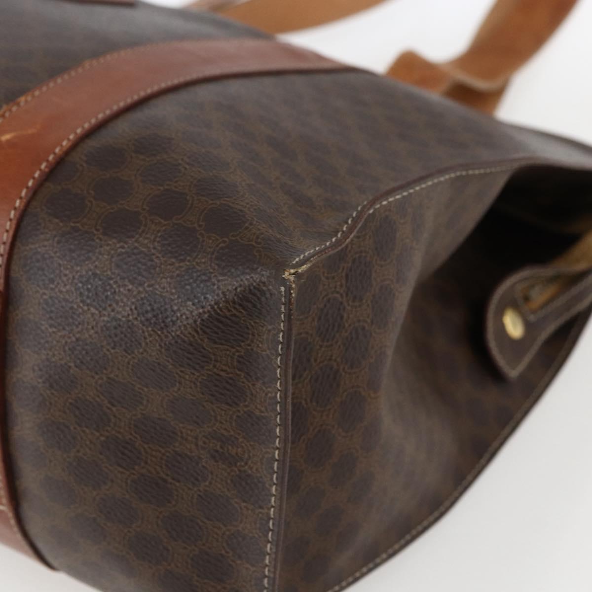 CELINE Macadam Canvas Tote Bag PVC Leather Brown Gold Auth 173615