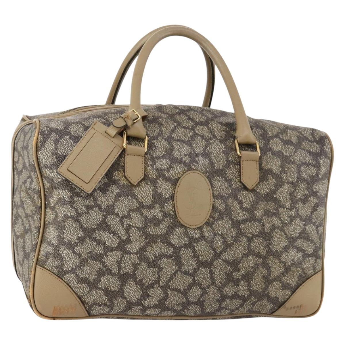 SAINT LAURENT Boston Bag PVC Leather Beige Gray Auth 173616