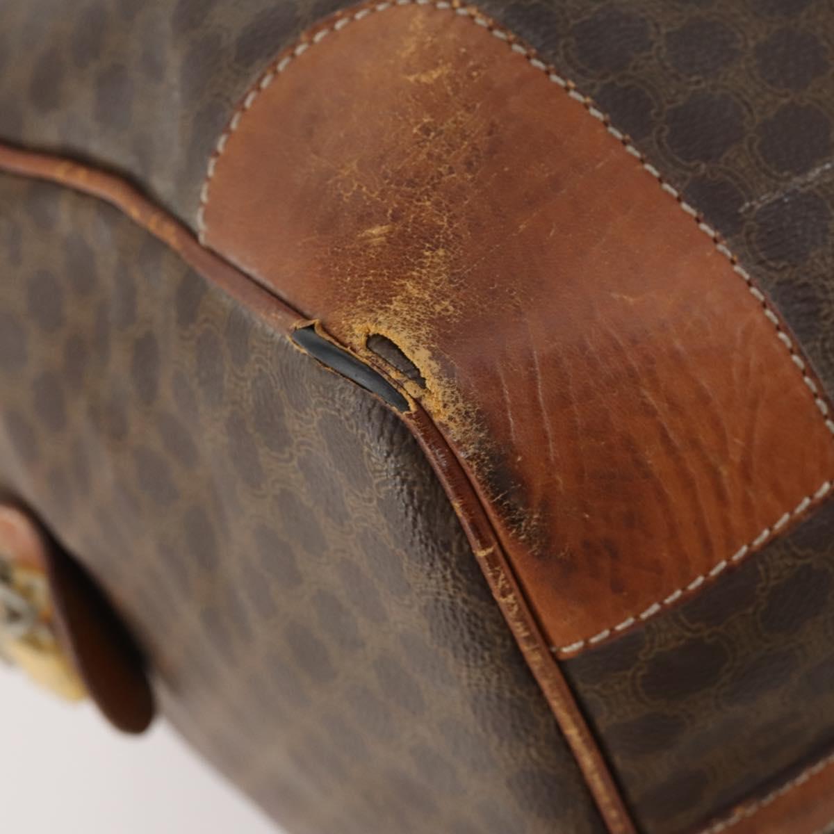 CELINE Macadam Canvas Boston Bag PVC Leather Brown Gold Auth 173617