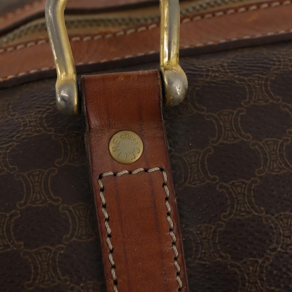 CELINE Macadam Canvas Boston Bag PVC Leather Brown Gold Auth 173617