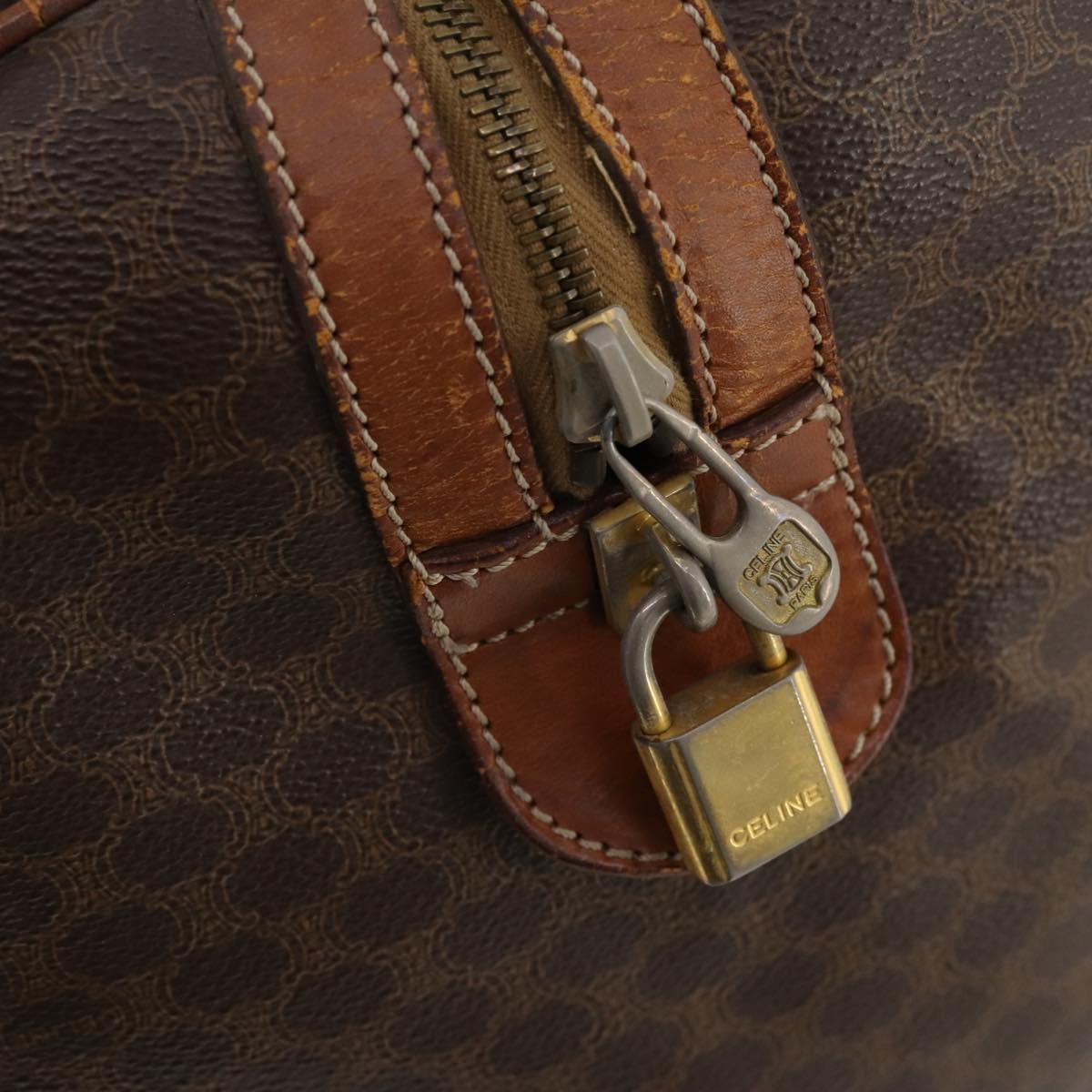CELINE Macadam Canvas Boston Bag PVC Leather Brown Gold Auth 173617