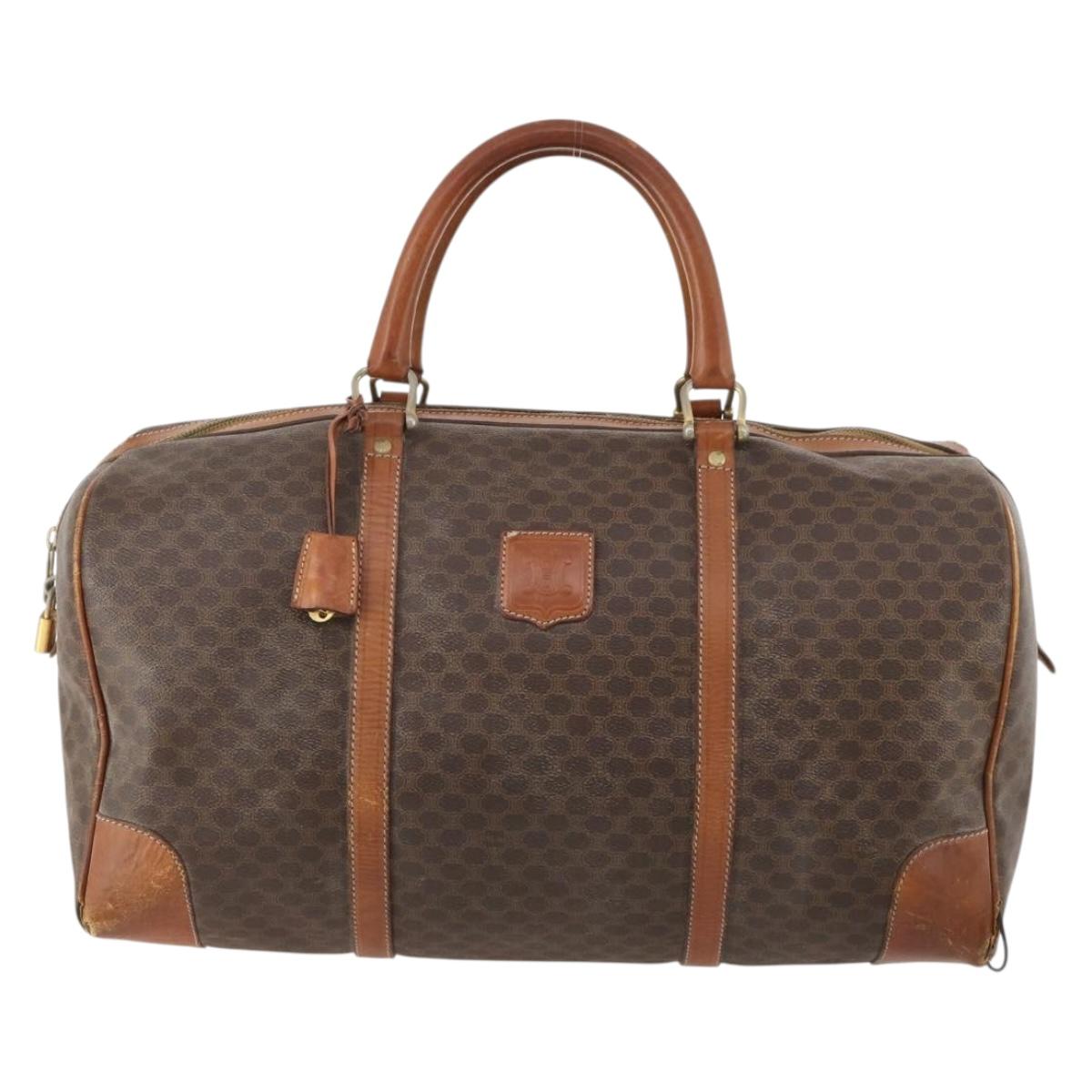 CELINE Macadam Canvas Boston Bag PVC Leather Brown Gold Auth 173617