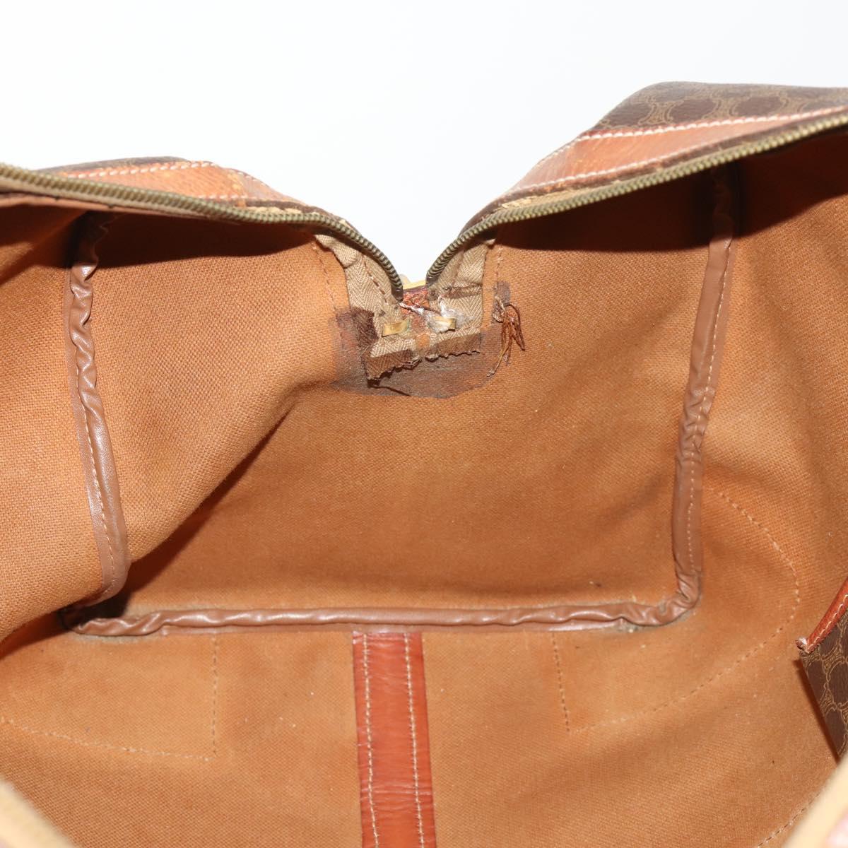 CELINE Macadam Canvas Boston Bag PVC Leather Brown Gold Auth 173617