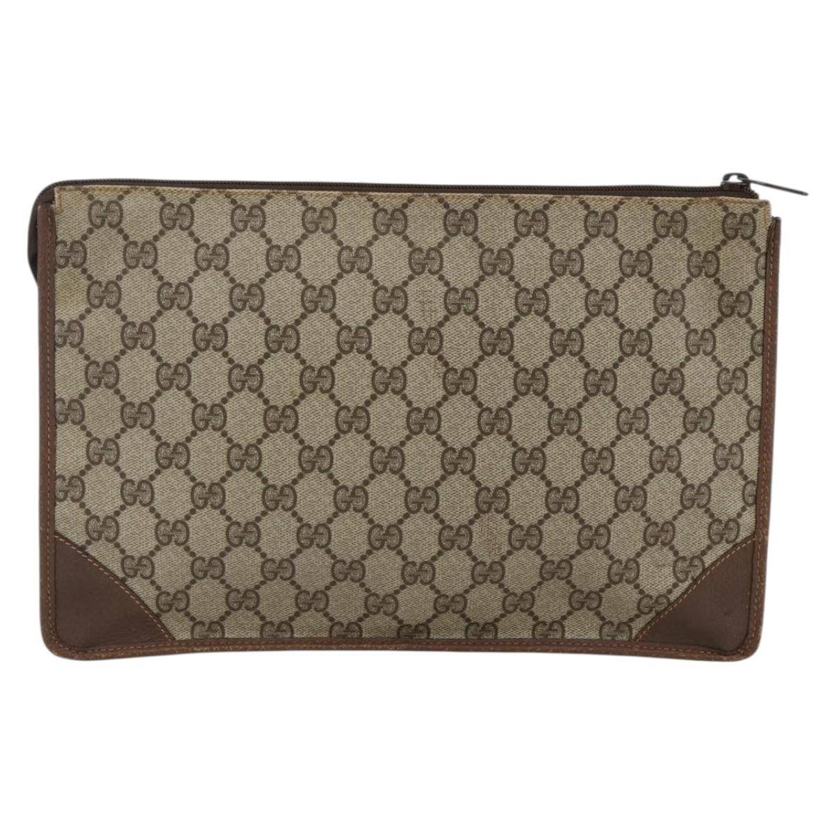 GUCCI GG Supreme Pouch PVC Beige Gold 89 01 029 Auth 173621