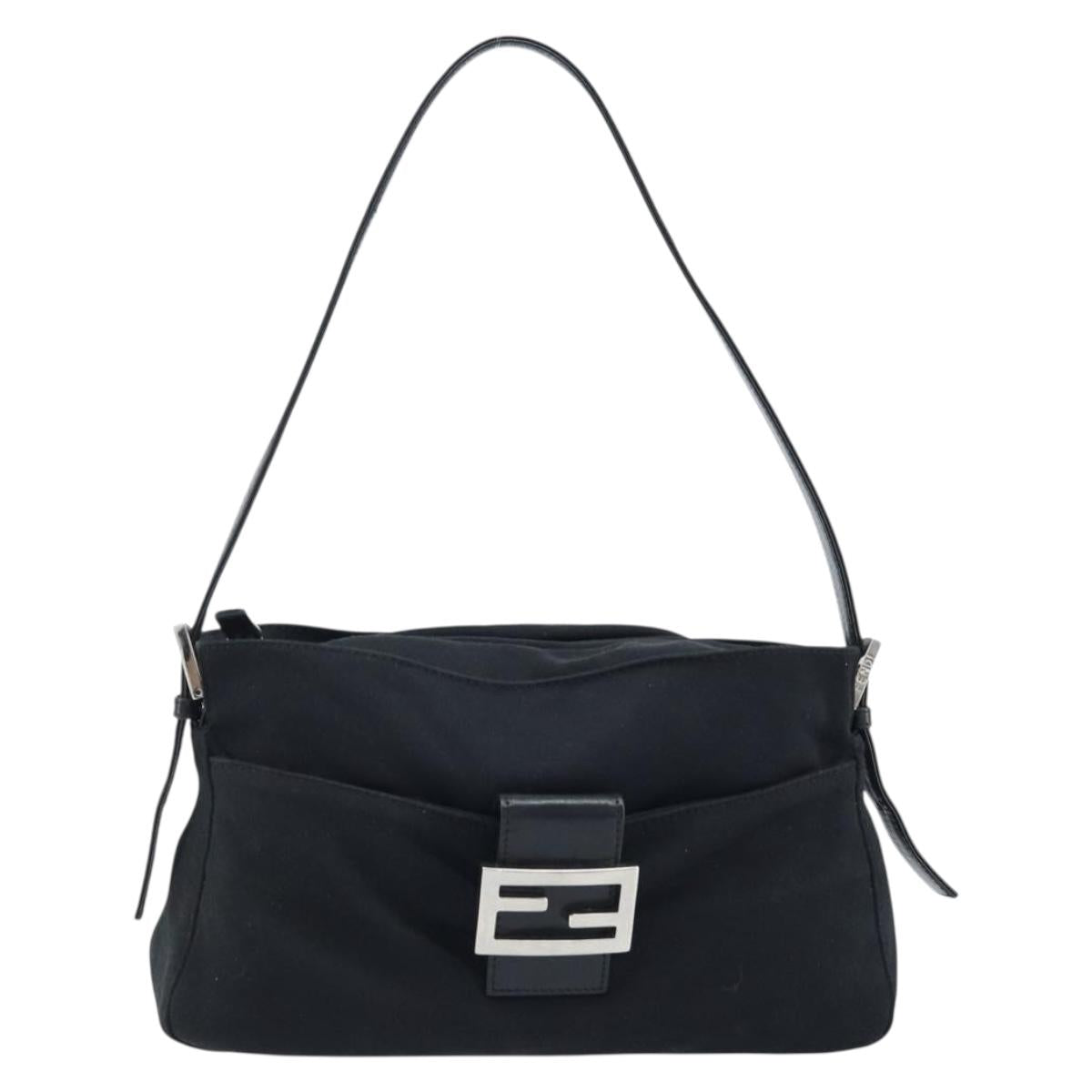 FENDI Mamma Baguette Shoulder Bag Black Silver Auth 173630