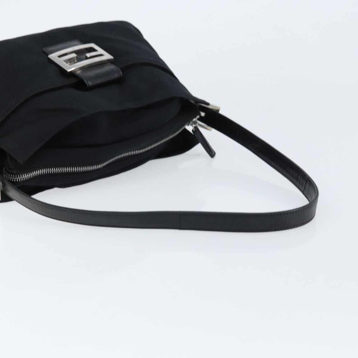 FENDI Mamma Baguette Shoulder Bag Black Silver Auth 173630