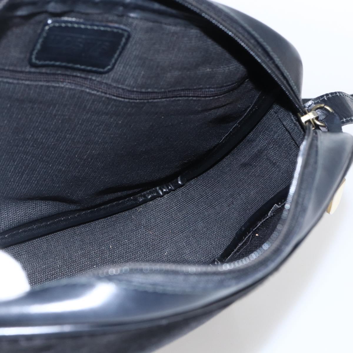 LOEWE Shoulder Bag Canvas Leather Black Gold Auth 173644