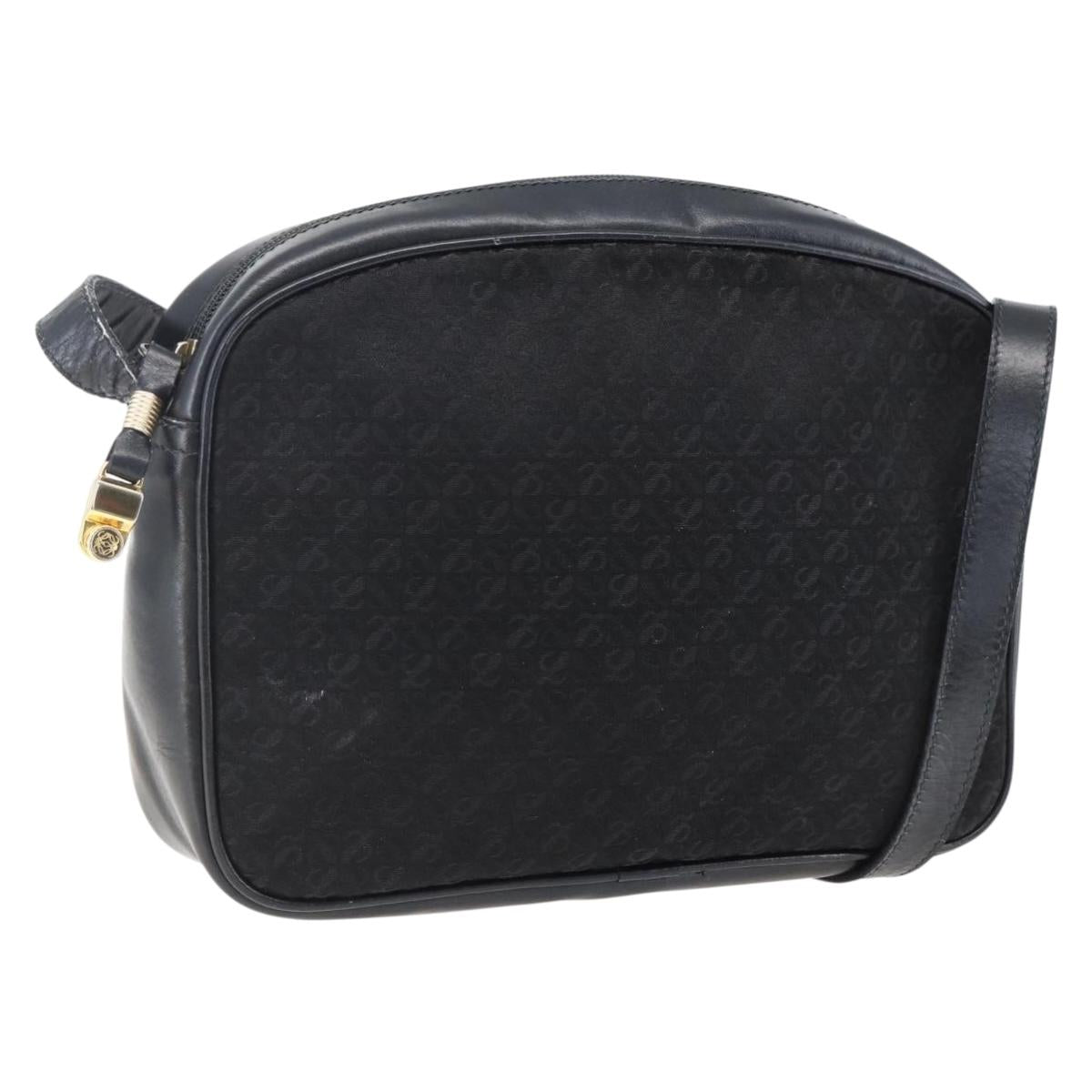 LOEWE Shoulder Bag Canvas Leather Black Gold Auth 173644