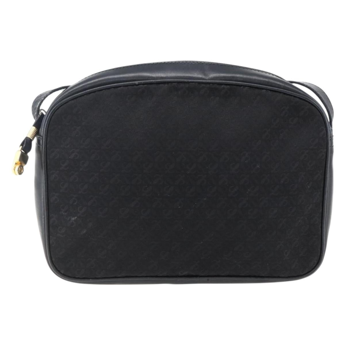 LOEWE Shoulder Bag Canvas Leather Black Gold Auth 173644