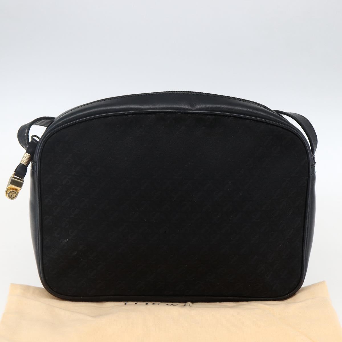LOEWE Shoulder Bag Canvas Leather Black Gold Auth 173644