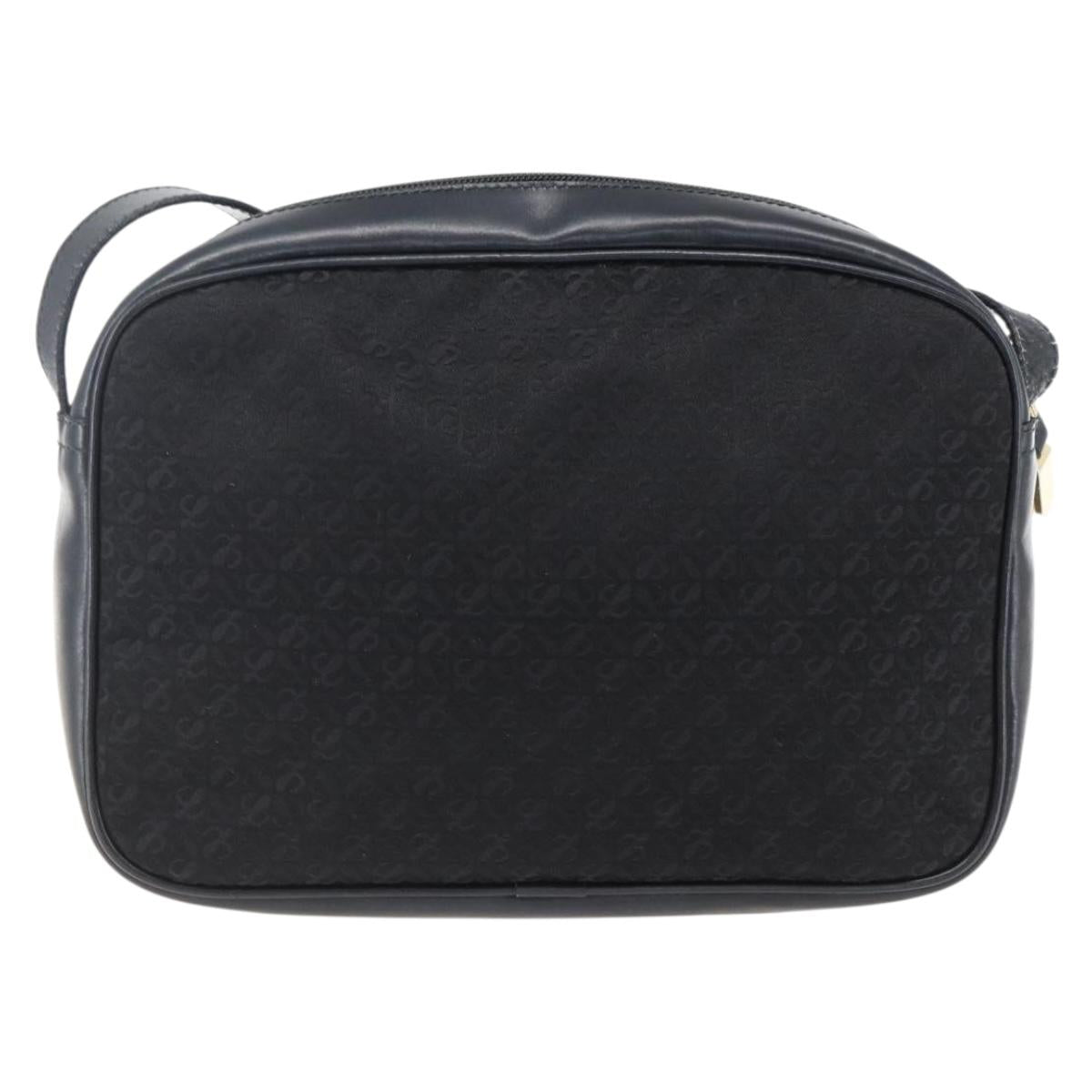 LOEWE Shoulder Bag Canvas Leather Black Gold Auth 173644