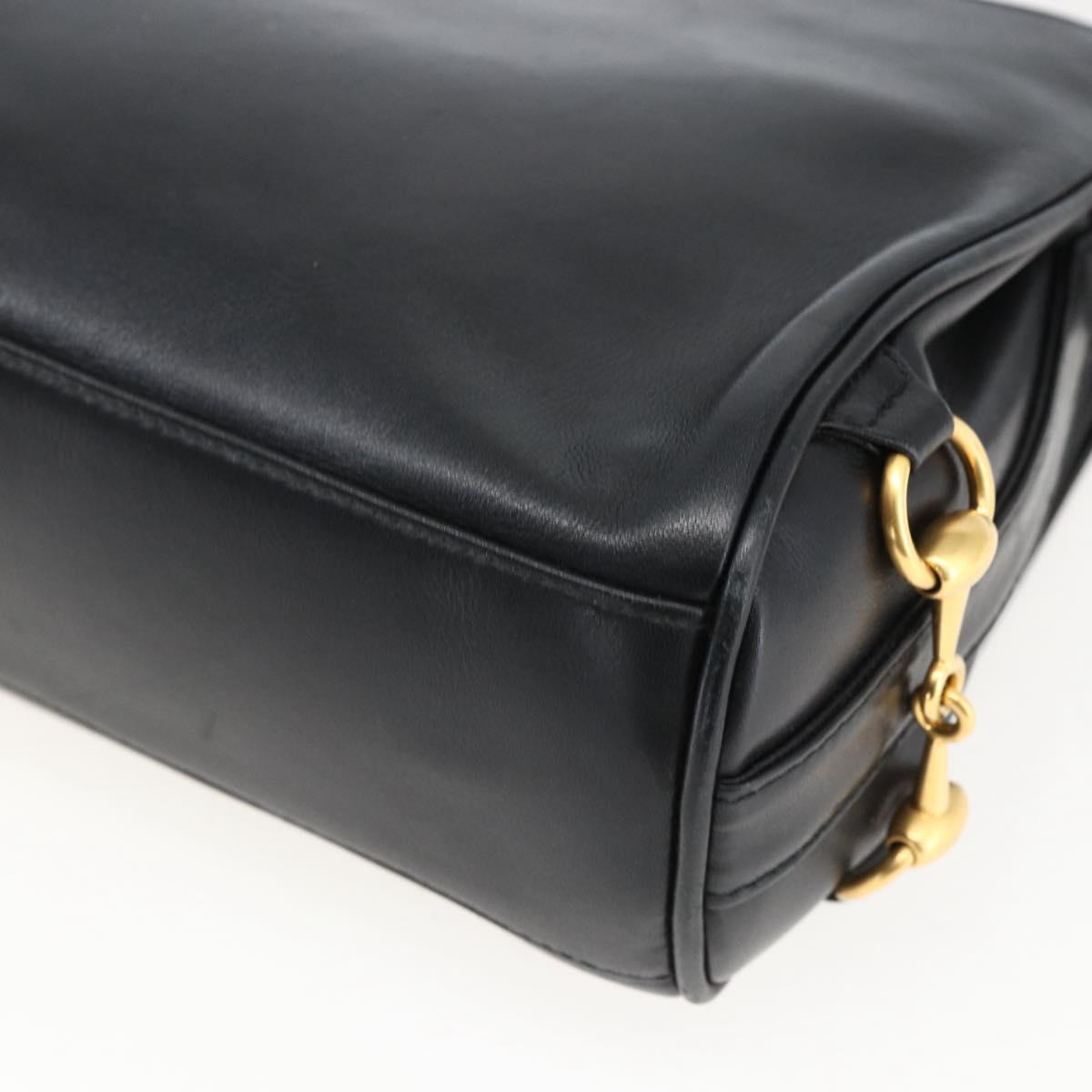 GUCCI Horsebit Shoulder Bag Leather Black Gold Auth 173650