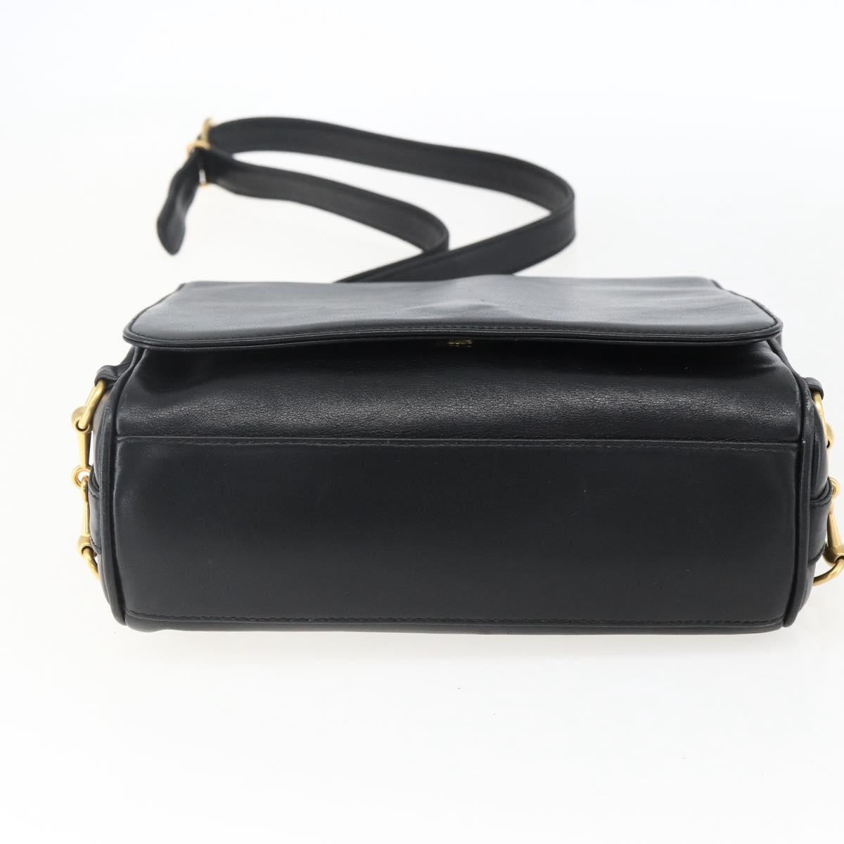 GUCCI Horsebit Shoulder Bag Leather Black Gold Auth 173650