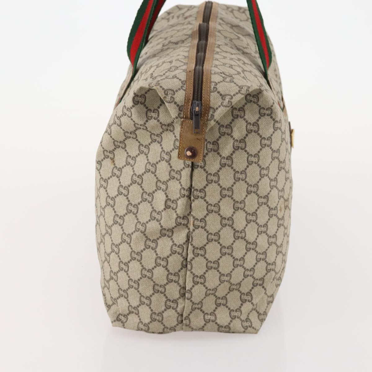 GUCCI GG Plus Supreme Web Sherry Line Boston Bag PVC Beige Auth 173664