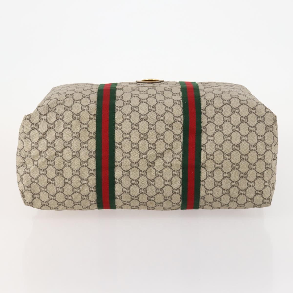 GUCCI GG Plus Supreme Web Sherry Line Boston Bag PVC Beige Auth 173664