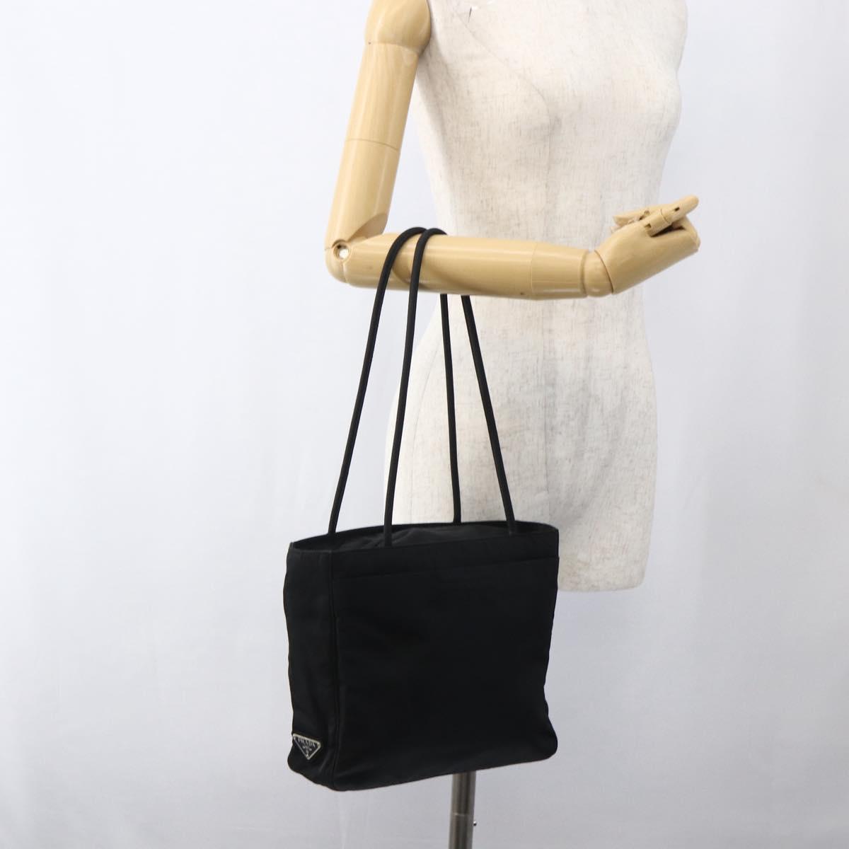 PRADA Tote Bag Nylon Black Silver Auth 173666