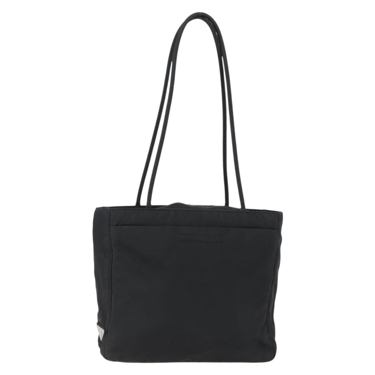 PRADA Tote Bag Nylon Black Silver Auth 173666