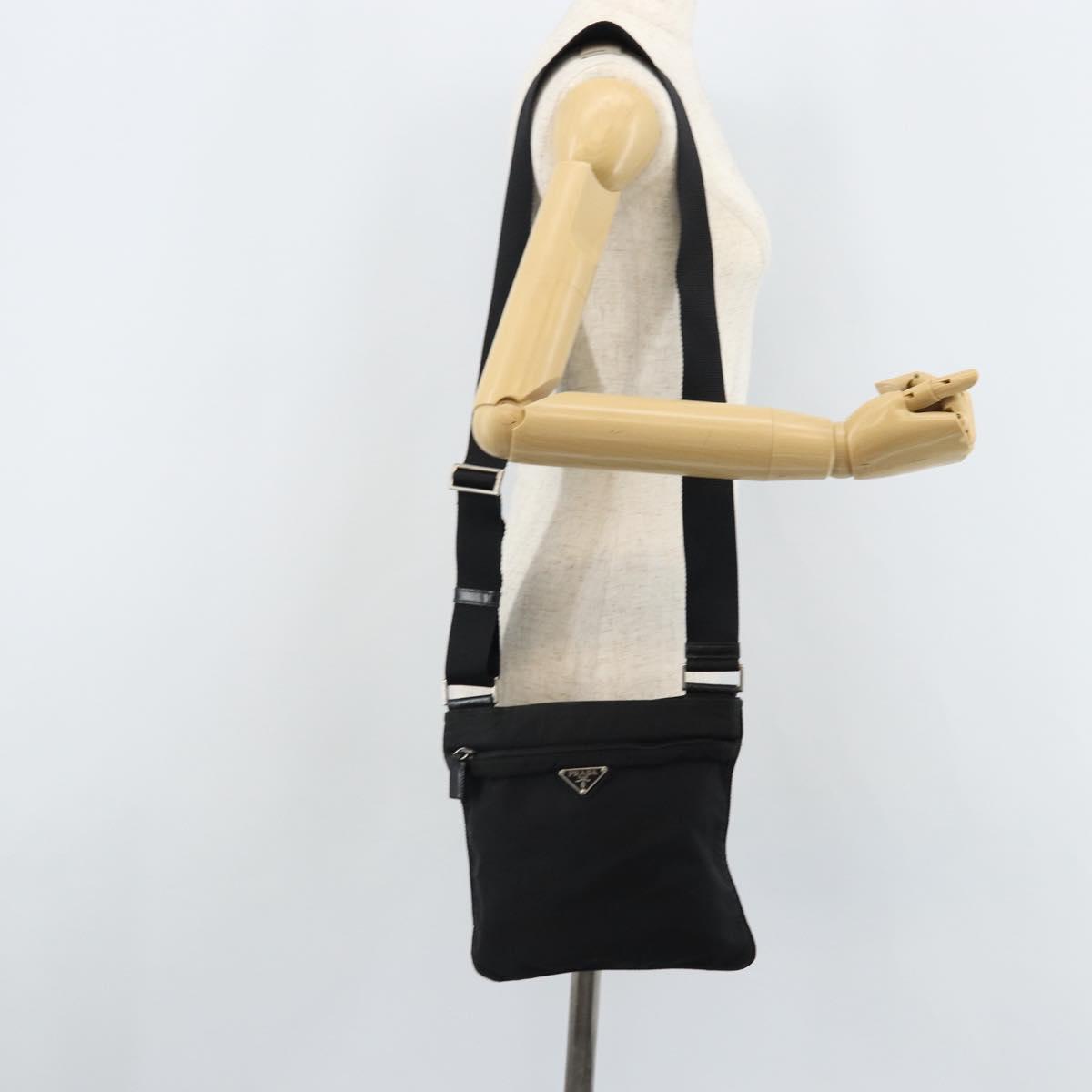 PRADA Shoulder Bag Nylon Black Silver Auth 173668