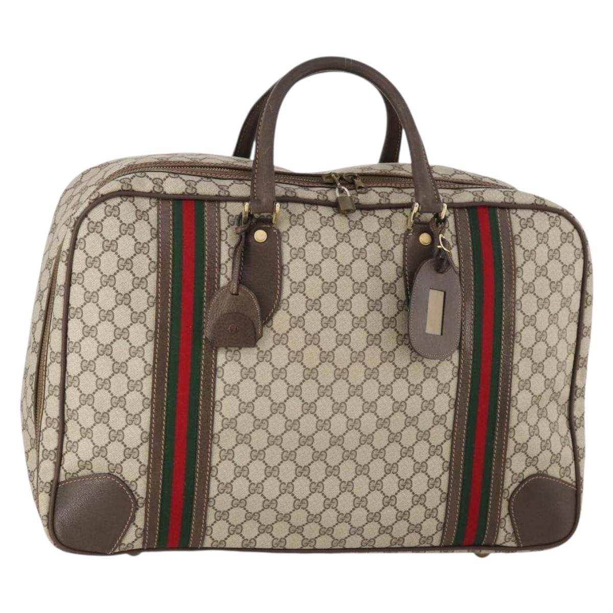 GUCCI GG Supreme Web Sherry Line Hand Bag PVC Beige Gold Auth 173669