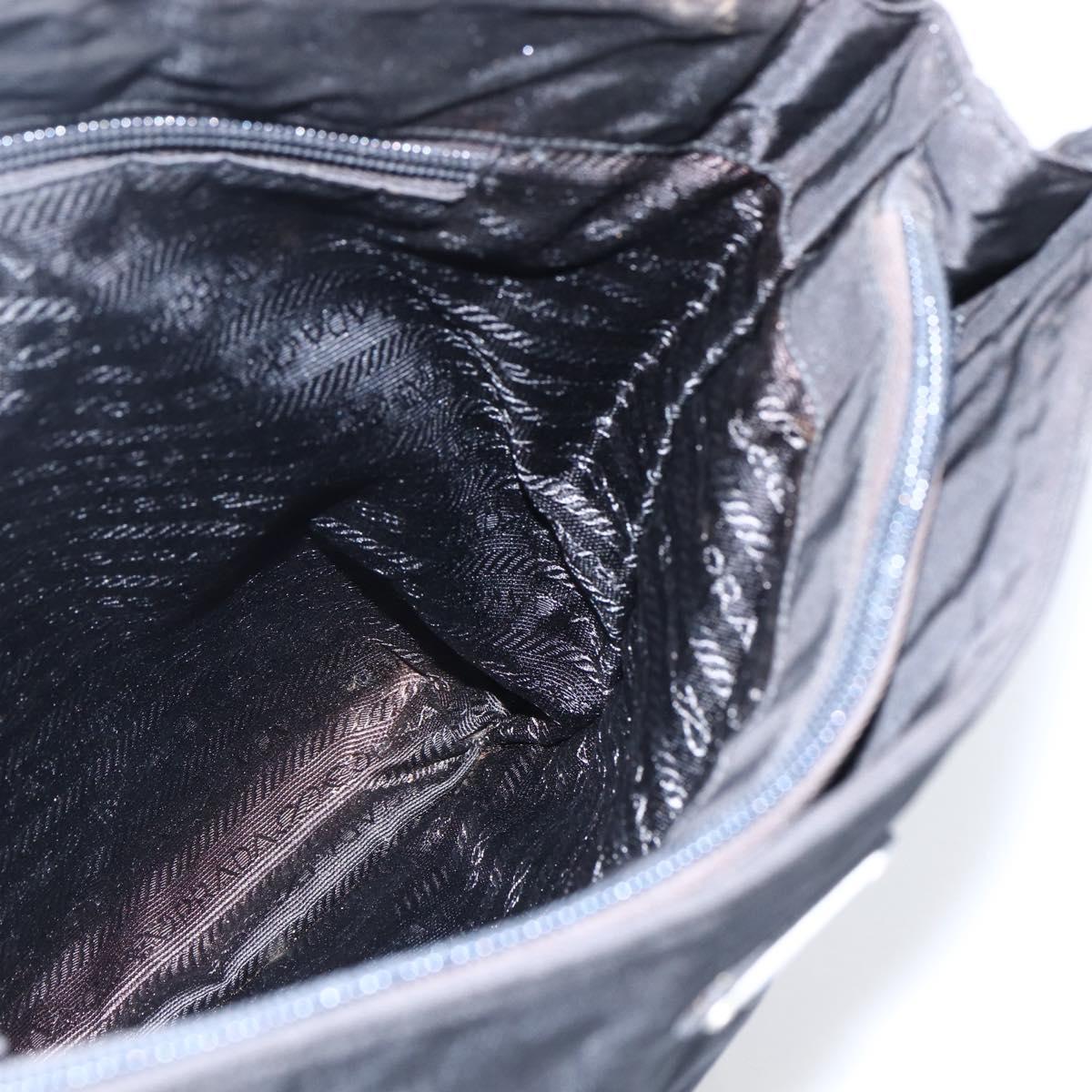 PRADA Tote Bag Nylon Black Silver Auth 173672