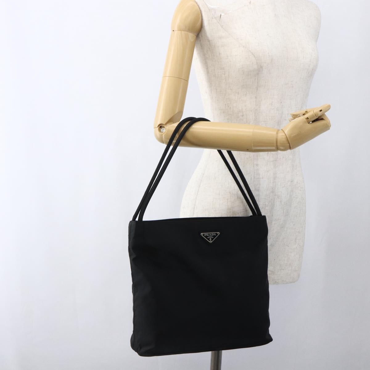 PRADA Tote Bag Nylon Black Silver Auth 173672