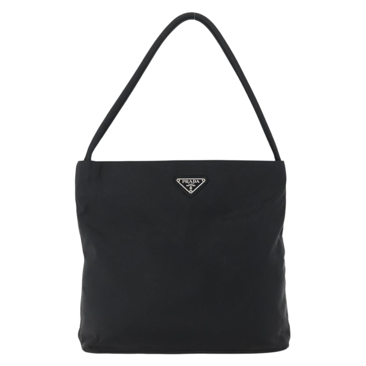 PRADA Tote Bag Nylon Black Silver Auth 173672