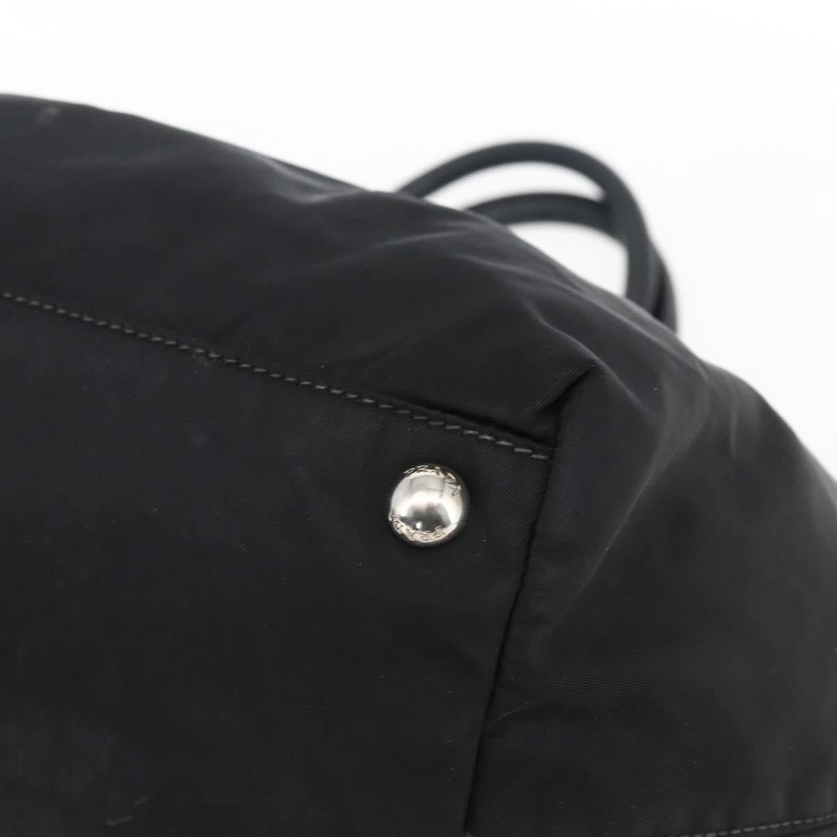 PRADA Ribbon Hand Bag Nylon Leather Black Silver Auth 173676