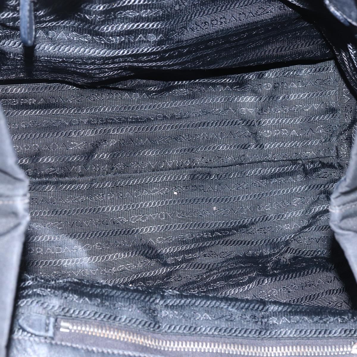 PRADA Ribbon Hand Bag Nylon Leather Black Silver Auth 173676