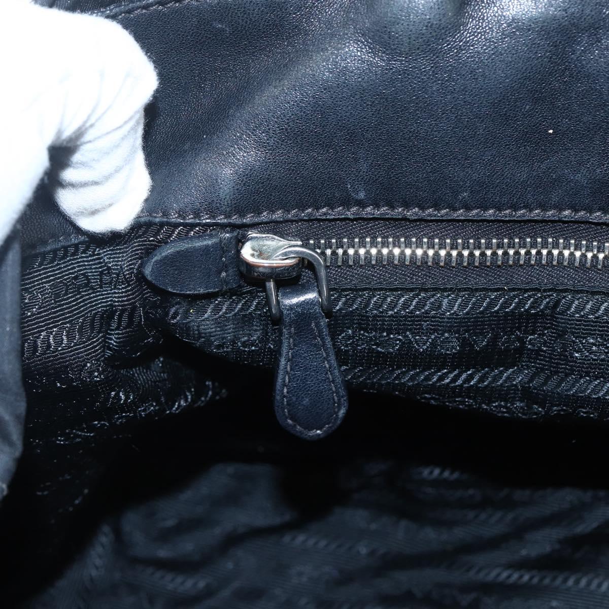 PRADA Ribbon Hand Bag Nylon Leather Black Silver Auth 173676