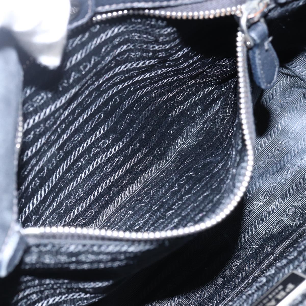 PRADA Ribbon Hand Bag Nylon Leather Black Silver Auth 173676