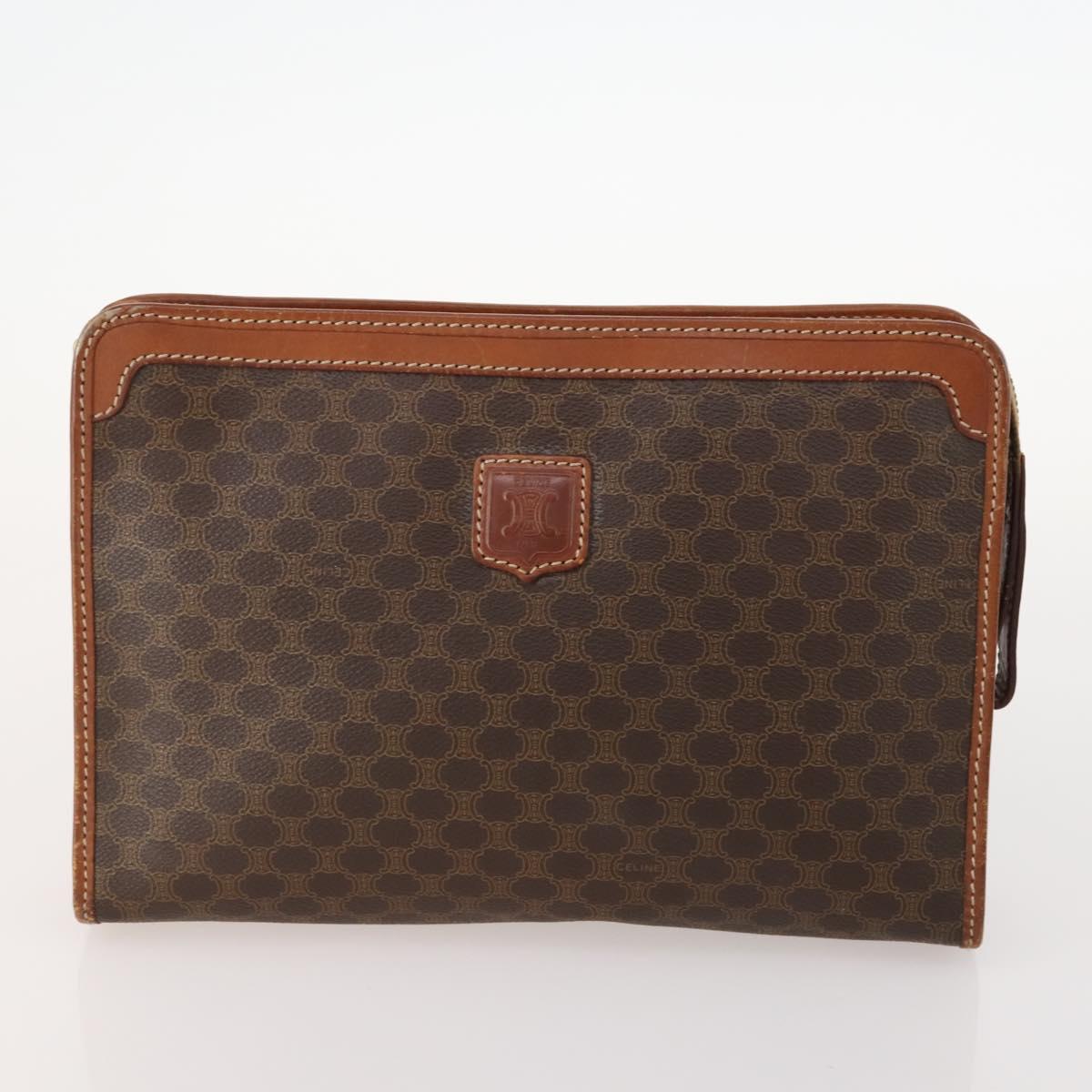 CELINE Macadam Canvas Clutch Bag PVC Leather 3 Set Brown Black beige Auth 173683