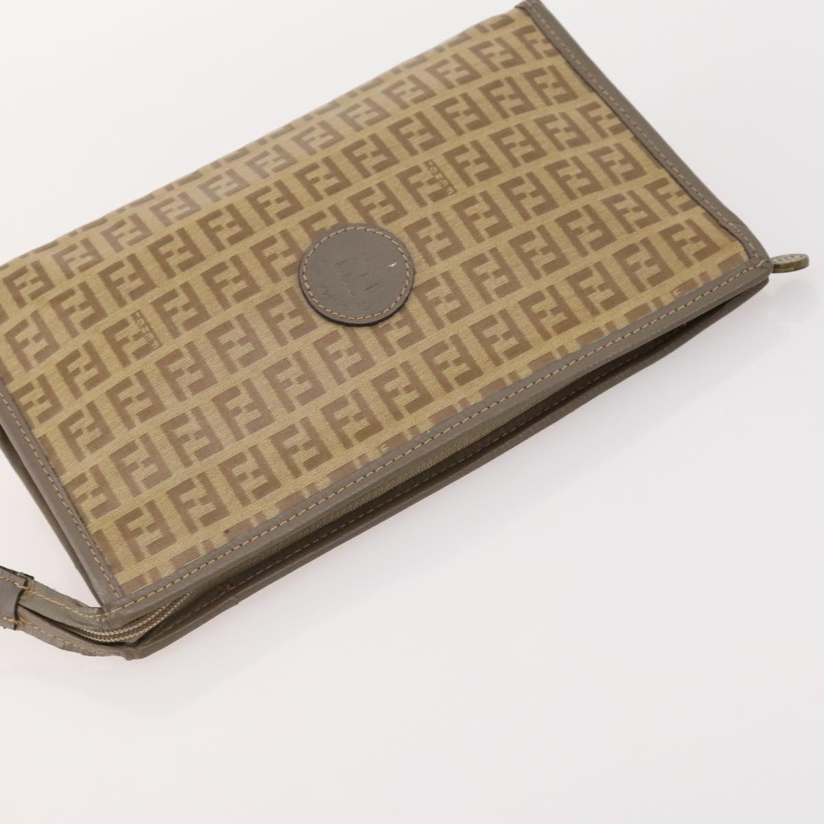 FENDI Zucchino Clutch Bag PVC 2 Set Brown Black Auth 173685