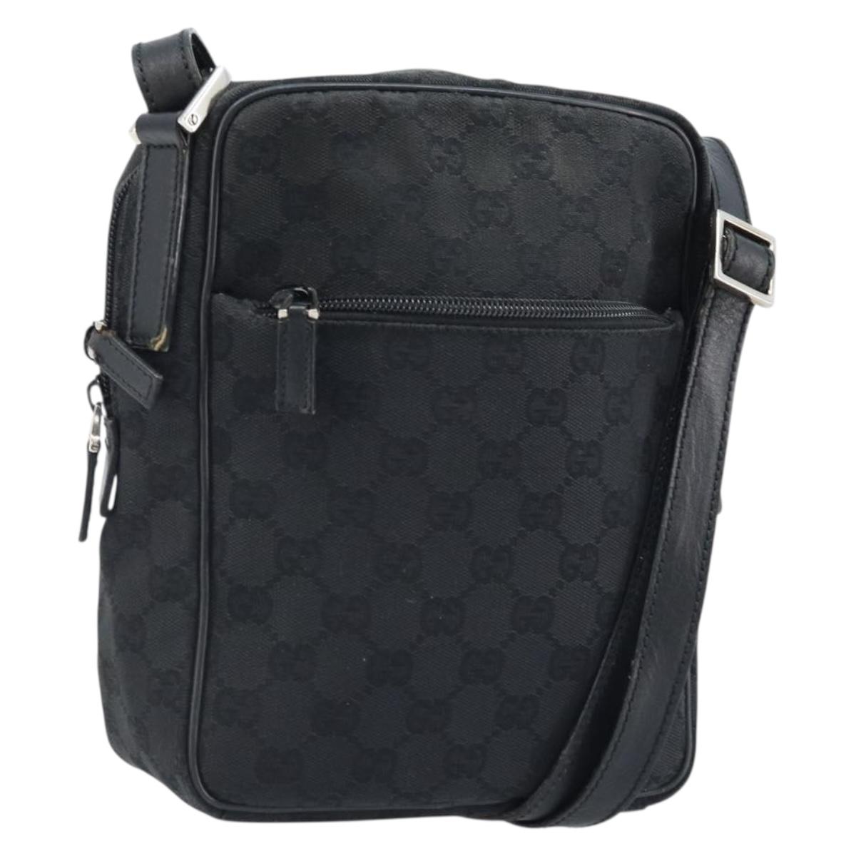 GUCCI GG Canvas Shoulder Bag Black Silver 03136 Auth 173686