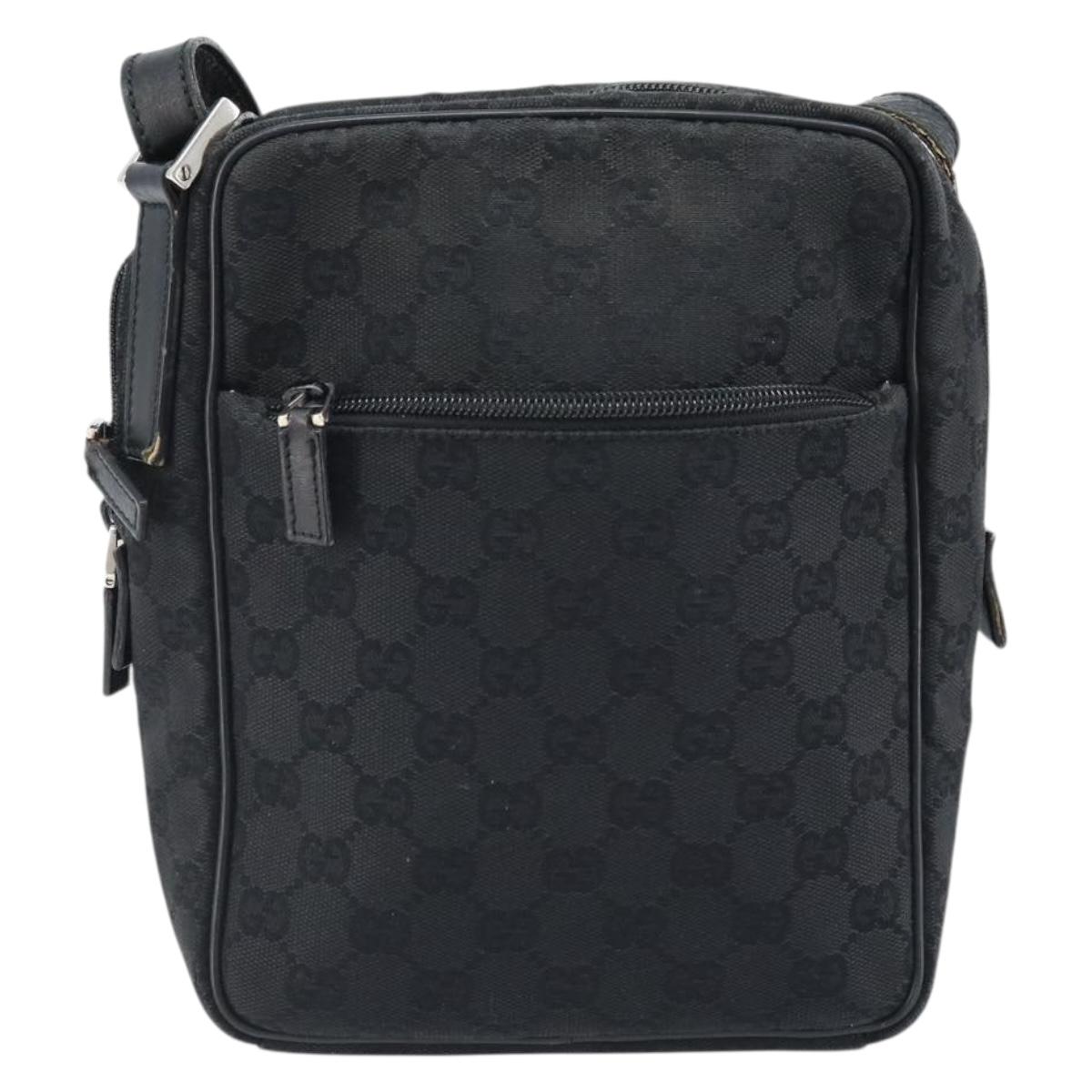 GUCCI GG Canvas Shoulder Bag Black Silver 03136 Auth 173686
