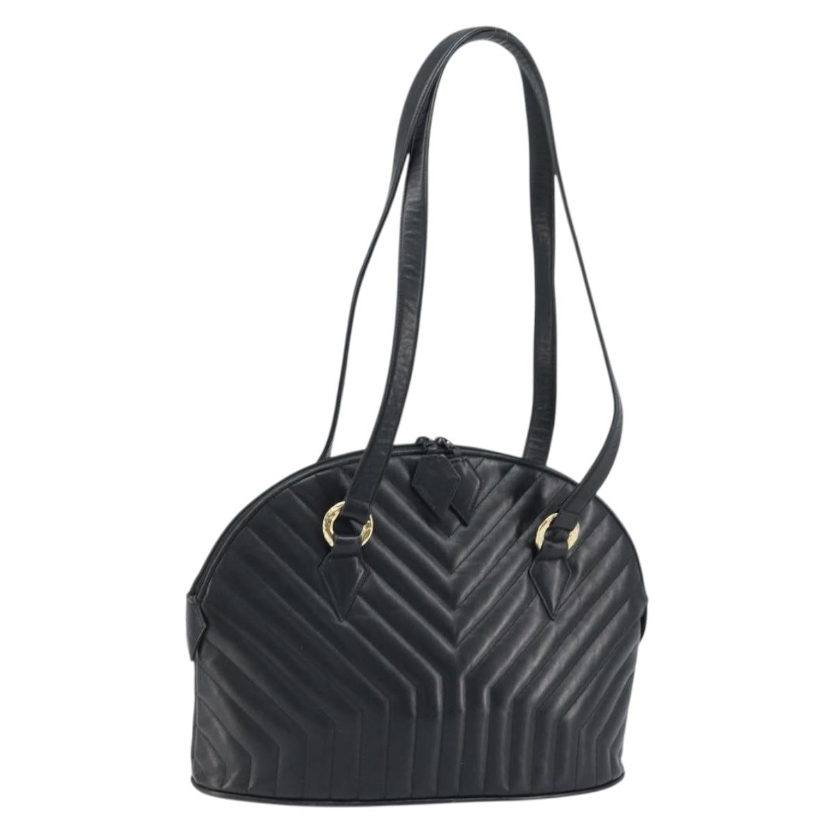SAINT LAURENT Shoulder Bag Leather Black Gold Auth 173689