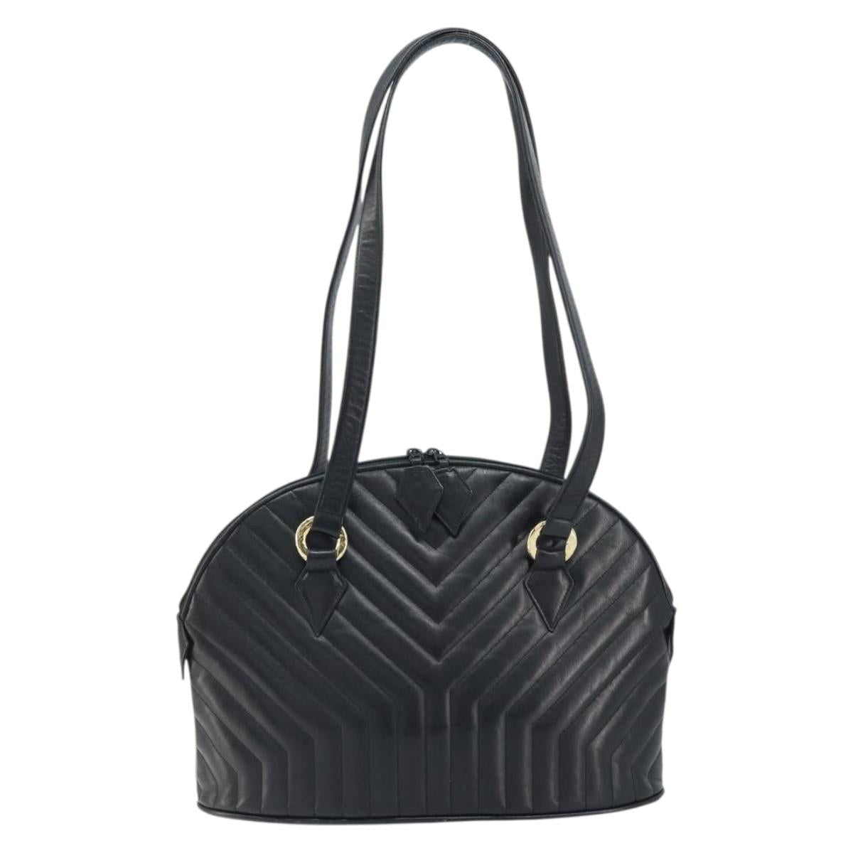 SAINT LAURENT Shoulder Bag Leather Black Gold Auth 173689