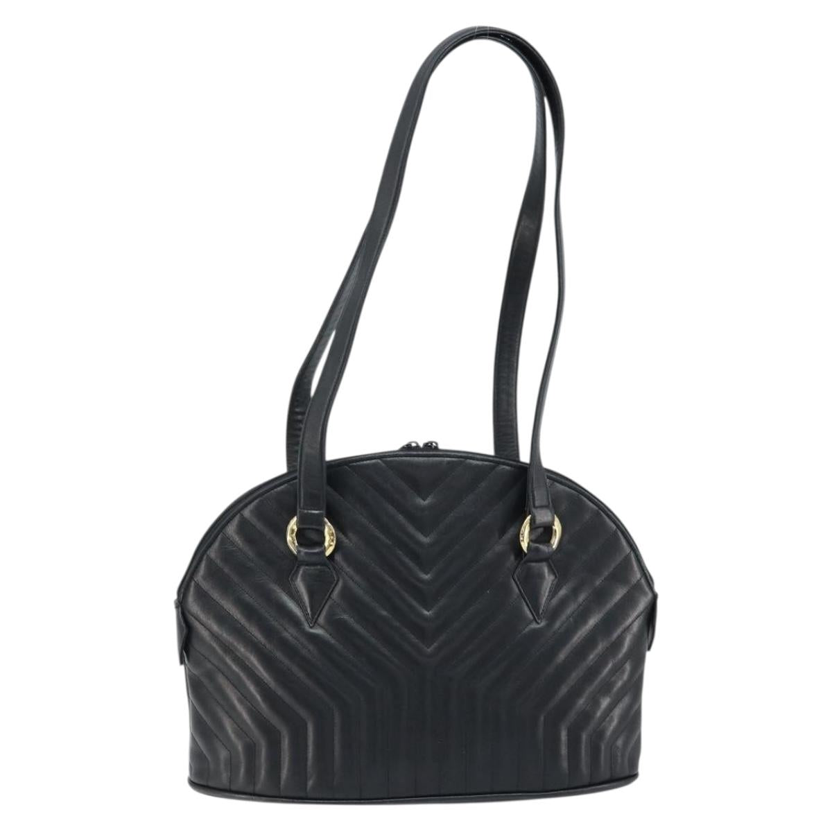 SAINT LAURENT Shoulder Bag Leather Black Gold Auth 173689