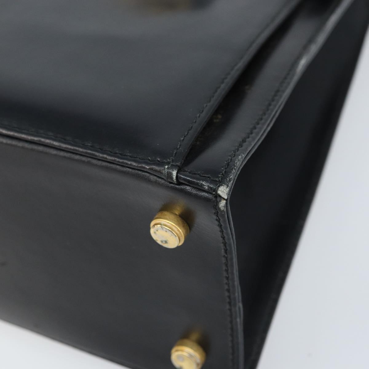 Salvatore Ferragamo Hand Bag Leather Black Gold Auth 173690