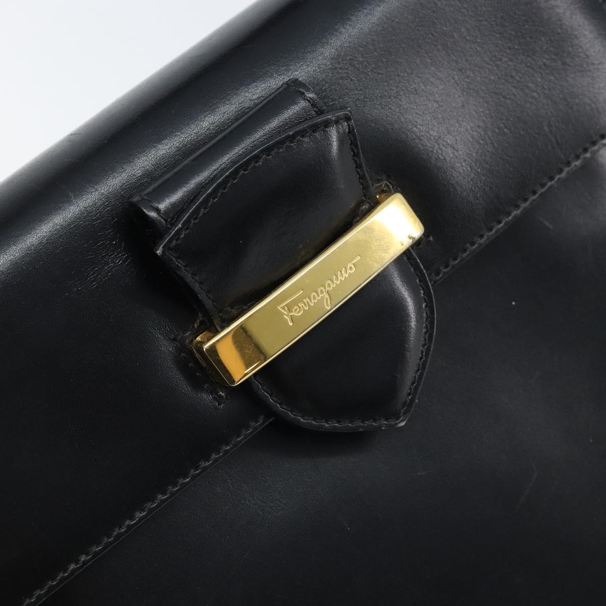 Salvatore Ferragamo Hand Bag Leather Black Gold Auth 173690